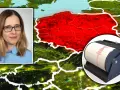 Kobieta w okularach i sejsmograf na tle mapy Polski. Prawda o rzekomym wprowadzeniu obowiązkowego ubezpieczenia mieszkań od trzęsień ziemi.