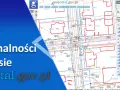 Fragment mapy geodezyjnej z zaznaczonymi działkami i panel boczny z warstwami mapy.