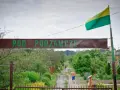 Kto stoi za kampanią "wolne działki ROD"? Czy protesty zablokują nowe przepisy? Wjazd do ROD Podzamcze, gdzie widać mężczyznę idącego ścieżką.