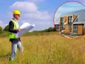 Inżynier z planami na tle łąki i budowy domu. Odkryj sekrety "obszarów uzupełnienia zabudowy" – gdzie jeszcze dostaniesz pozwolenie na budowę.
