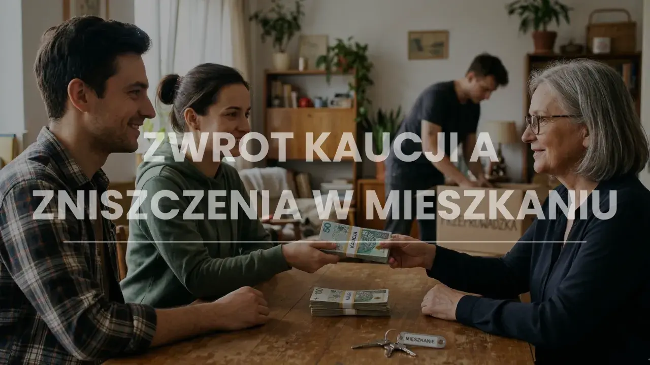 Czy system kaucyjny w nieruchomościach realnie chroni przed dewastacją mieszkania? Młode małżeństwo oddaje pieniądze starszej kobiecie.