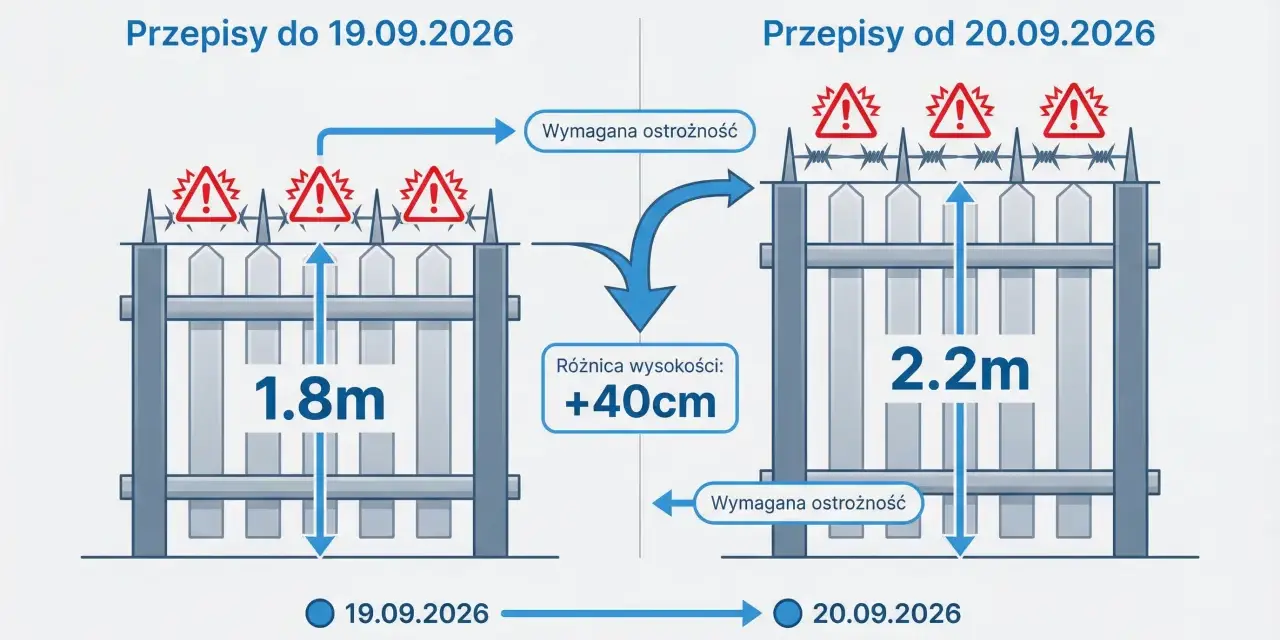 Od 20.09.2026 furtka na posesję musi mieć min. 2.2m, bo przepisy wymagają większej ostrożności.
