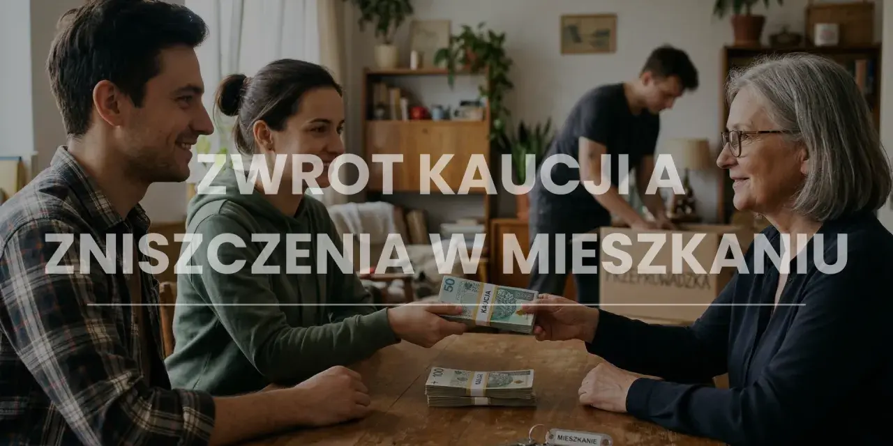 Czy system kaucyjny w nieruchomościach realnie chroni przed dewastacją mieszkania? Młode małżeństwo oddaje pieniądze starszej kobiecie.