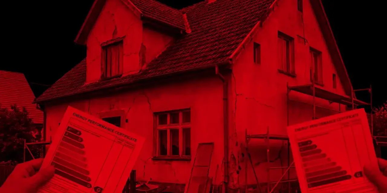 Czy domy z certyfikatem energetycznym klasy F i G będą niesprzedawalne od 2026? Na zdjęciu widać stary dom i certyfikaty energetyczne.