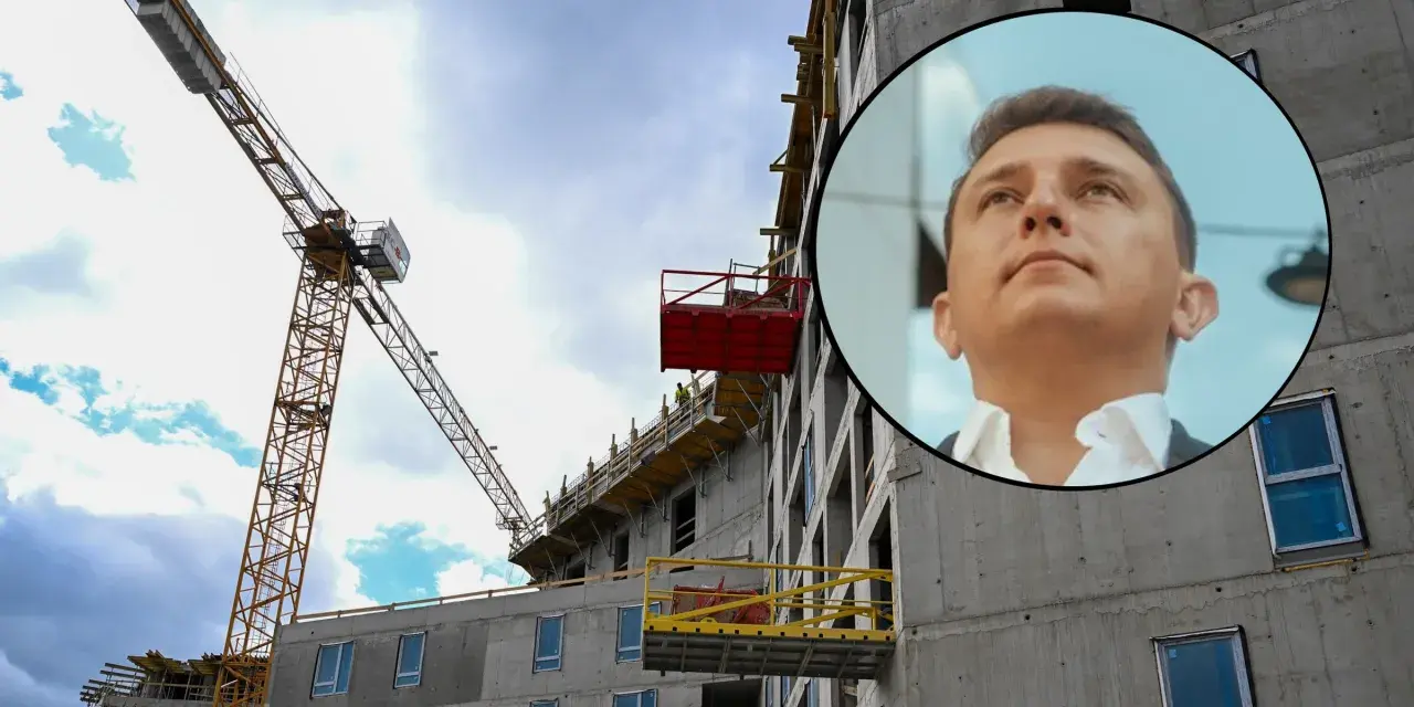 Budowa bloku mieszkalnego i portret mężczyzny. Czy to zapowiedź, ile naprawdę zarabiają pośrednicy nieruchomości na flipowaniu mieszkań w 2026?