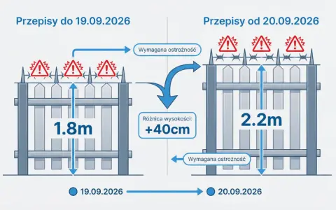 Od 20.09.2026 furtka na posesję musi mieć min. 2.2m, bo przepisy wymagają większej ostrożności.