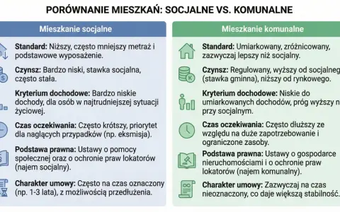 Porównanie mieszkań socjalnych i komunalnych. Dowiedz się, jak dostać mieszkanie komunalne, jakie są kryteria i czas oczekiwania.