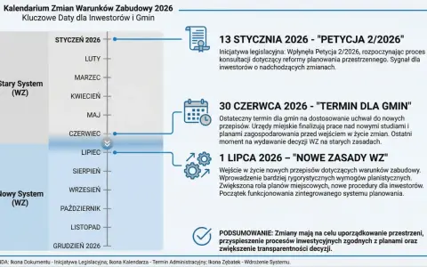 Kalendarium zmian Warunków Zabudowy 2026. Prawda o rzekomym braku odszkodowań za utratę wartości działki po reformie: od 1 lipca nowe zasady WZ.