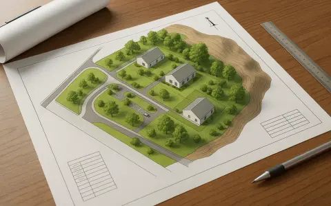 Plan osiedla z domkami i drogami. Zastanawiasz się, dlaczego działki w województwie podkarpackim są najtańsze w Polsce?