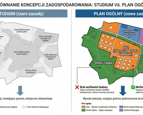 Porównanie studium (stare zasady) i planu ogólnego (nowe zasady). Brak planu ogólnego w Twojej gminie zamrozi budowę domu na lata.
