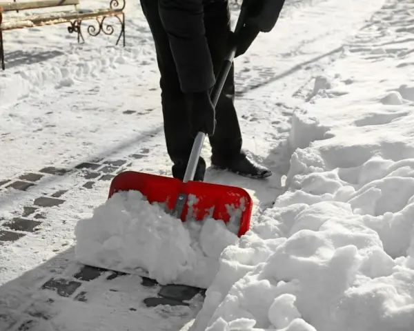 Osoba odśnieża chodnik przed domem. Kto odpowiada za odśnieżanie chodnika przed domem wynajmowanym na cele mieszkalne? Zwykle najemca.