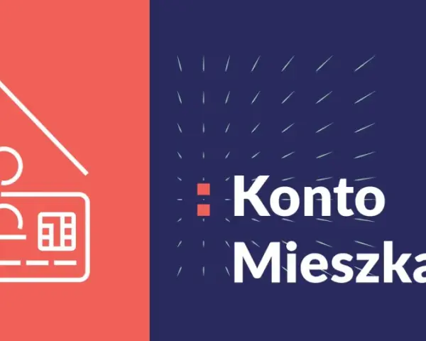 Grafika z ikoną domu i karty, tekst "Konto Mieszkaniowe". Czy zniesienie limitu wieku na Koncie Mieszkaniowym pomoże osobom 45 plus?