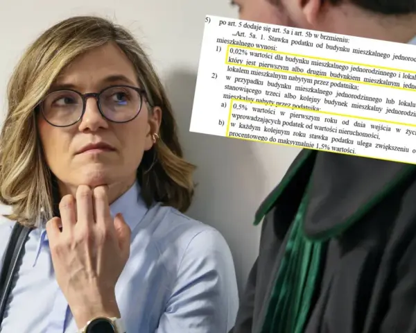 Kobieta w okularach zastanawia się, czy podatek katastralny w Polsce wejdzie w życie jeszcze w tej kadencji, analizując przepisy.