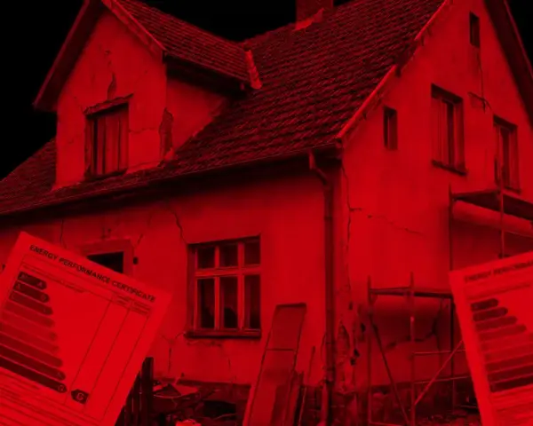 Czy domy z certyfikatem energetycznym klasy F i G będą niesprzedawalne od 2026? Na zdjęciu widać stary dom i certyfikaty energetyczne.