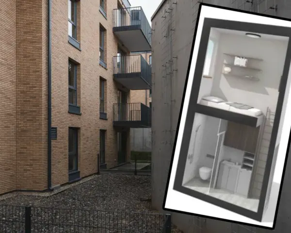 Czy mikroapartamenty poniżej 25 metrów zostaną całkowicie zakazane w 2026 roku? Widać wizualizację małego mieszkania z łóżkiem nad łazienką.