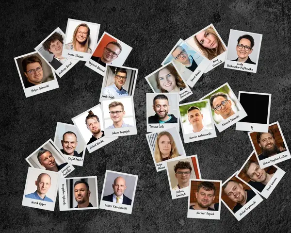 Zdjęcia młodych profesjonalistów tworzą cyfrę 26, symbolizując prawdziwą przyczynę popularności colivingu wśród nich w 2026 roku: wspólnotę i rozwój.