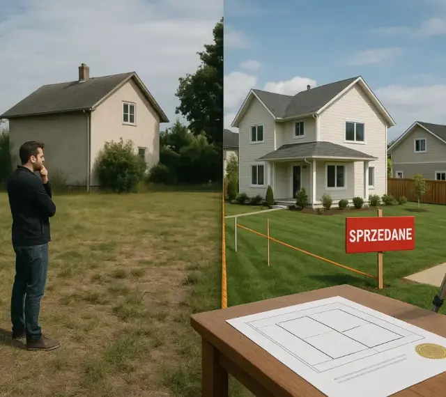Sekrety podziału dużych działek na mniejsze parcele po nowych wytycznych urbanistycznych. Plan podziału, geodeta i dom na sprzedanej działce.