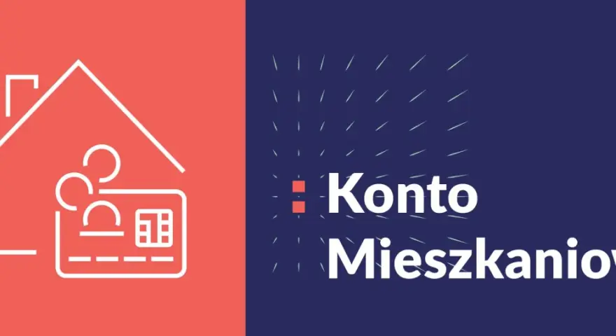 Grafika z ikoną domu i karty, tekst "Konto Mieszkaniowe". Czy zniesienie limitu wieku na Koncie Mieszkaniowym pomoże osobom 45 plus?