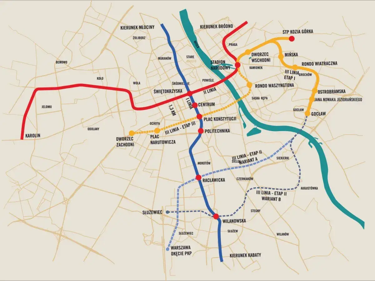 Mapa metra w Warszawie. Zastanawiasz się, czy warto inwestować w mieszkania zlokalizowane blisko planowanych przystanków metra?
