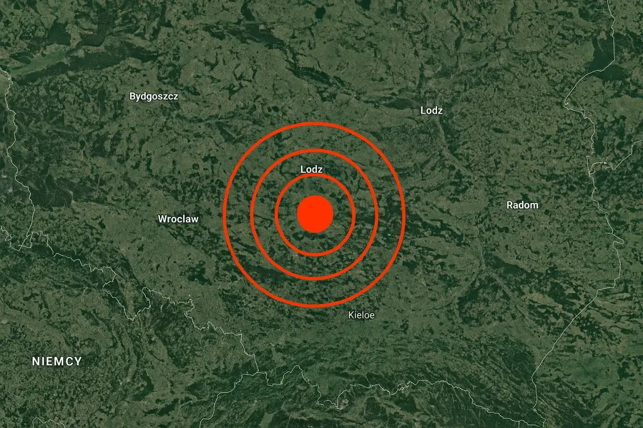 Mapa Polski z zaznaczonym epicentrum w okolicach Łodzi. Czy to prawda o rzekomym wprowadzeniu obowiązkowego ubezpieczenia mieszkań od trzęsień ziemi?