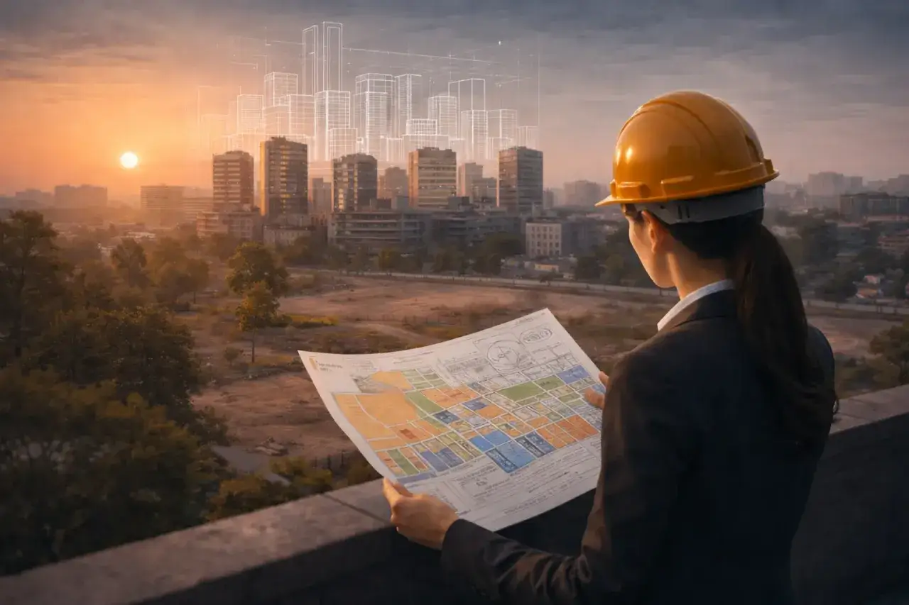 Architektka analizuje plany, szukając odpowiedzi, dlaczego inwestorzy masowo skupują działki z prawomocną WZ przed 30 czerwca 2026.