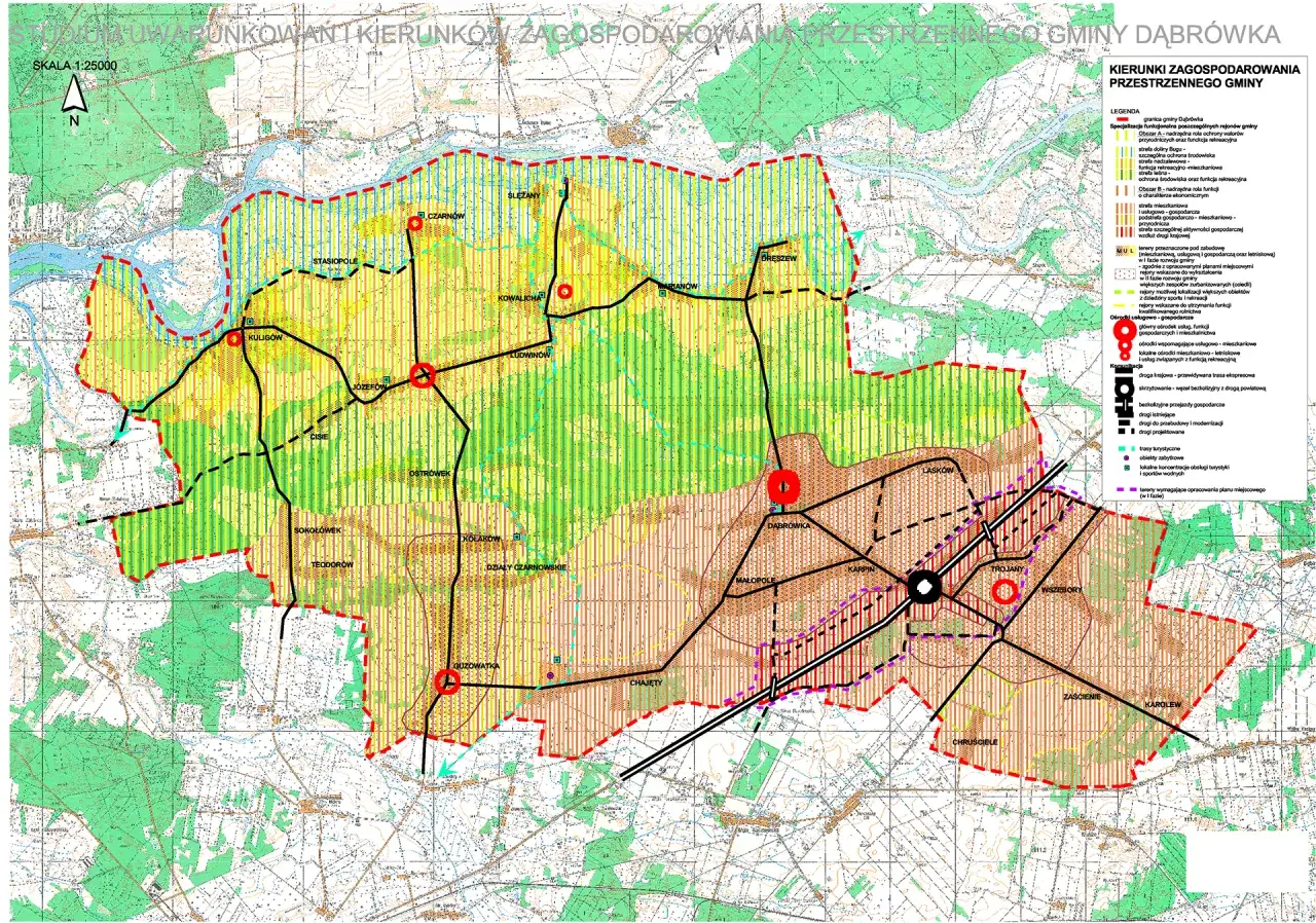 Mapa kierunków zagospodarowania przestrzennego gminy Dąbrówka. Analiza pokazuje, że prawda o rzekomym paraliżu planistycznym w gminach przez nowe prawo o zagospodarowaniu jest złożona.