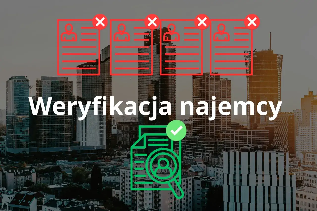 Sekrety weryfikacji najemcy: jak sprawdzić wiarygodność finansową bez BIK. Ikony przekreślonych profili i lupa z zaznaczonym dokumentem.