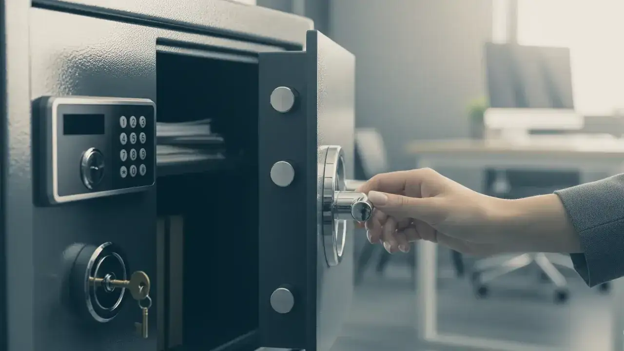 Otwieranie sejfu z kluczem i klawiaturą cyfrową. Czy system kaucyjny przy zakupie mieszkania ochroni klientów przed upadłością biura?